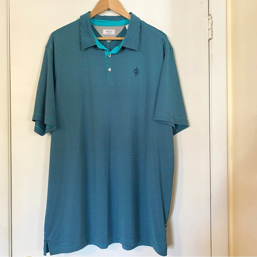 Adidas Adipure Golf Striped Polo Shirt Blue Black XL EUC